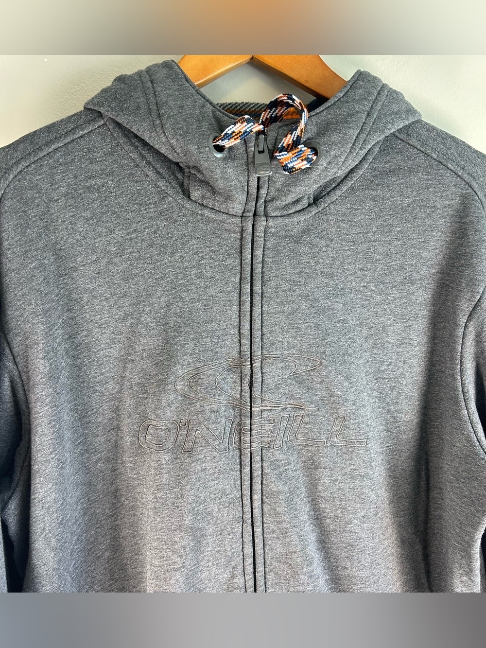 VTG O’Neill Mens Hoodie Sweater Sz XXL Gray Embroidered Braided Drawstrings Y2K - Picture 5 of 12
